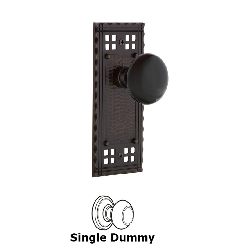 Single Dummy - Craftsman Plate with Black Porcelain Door Knob in Timeless Bronze