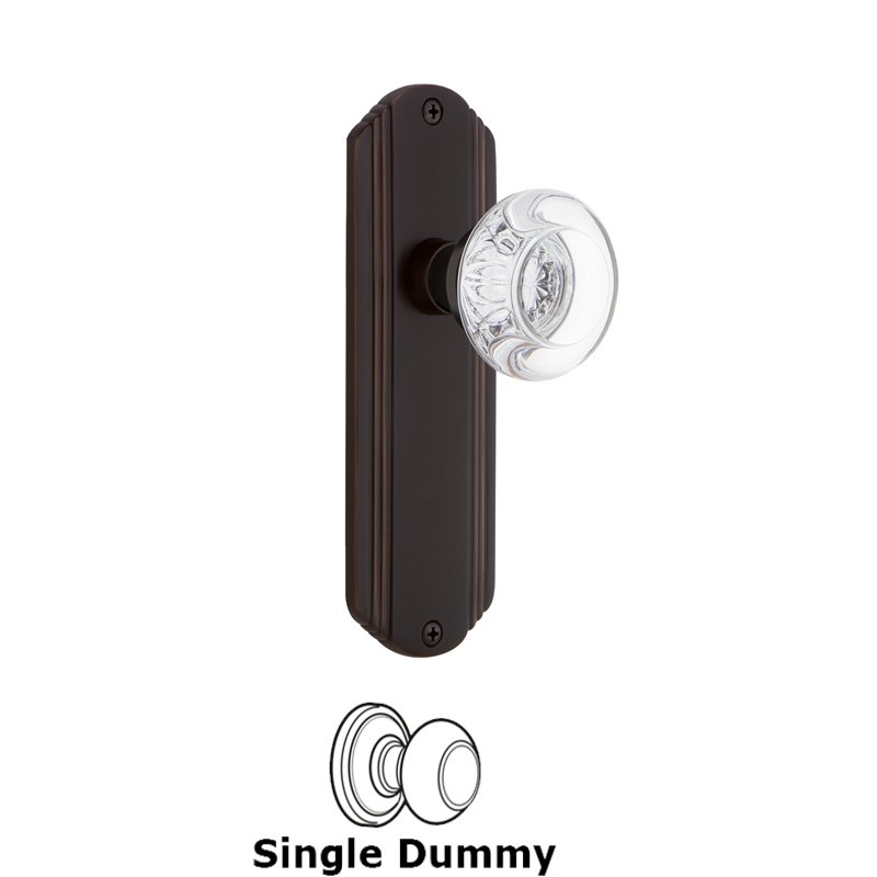Single Dummy - Deco Plate with Round Clear Crystal Glass Door Knob in Timeless Bronze