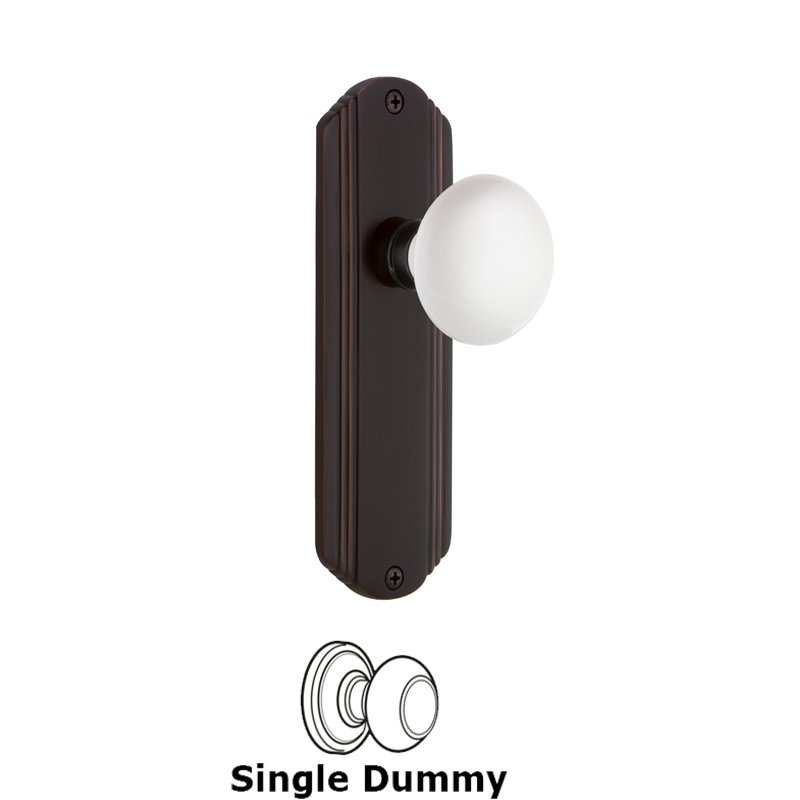 Single Dummy - Deco Plate with White Porcelain Door Knob in Timeless Bronze