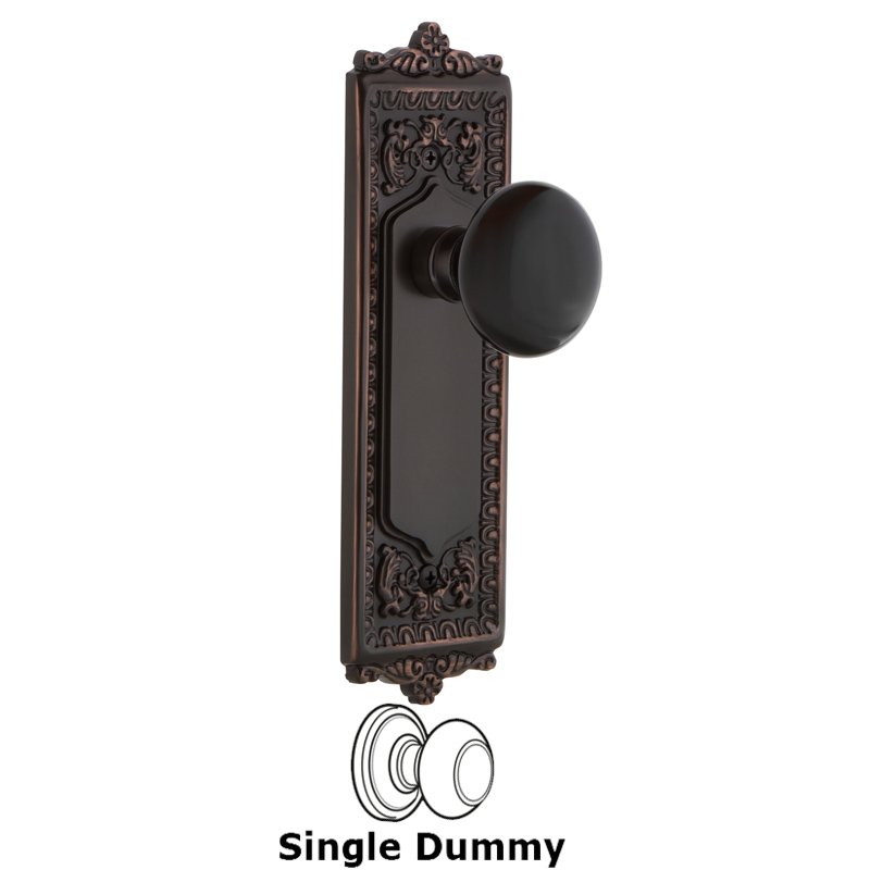 Single Dummy - Egg & Dart Plate with Black Porcelain Door Knob in Timeless Bronze
