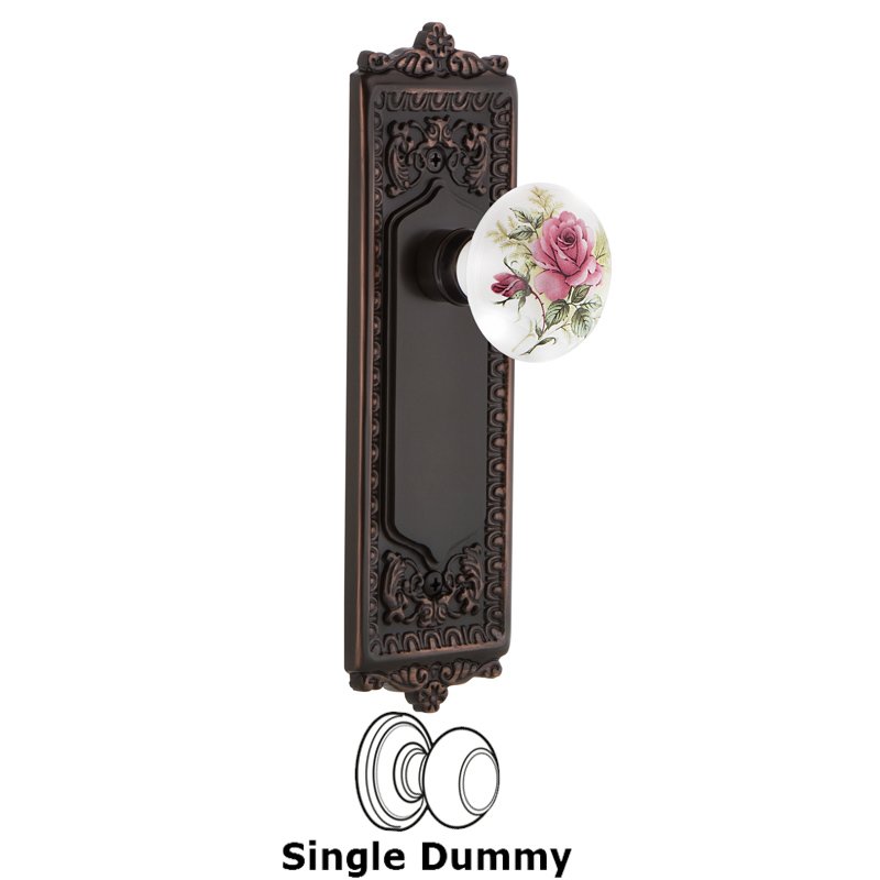 Single Dummy - Egg & Dart Plate with White Rose Porcelain Door Knob in Timeless Bronze