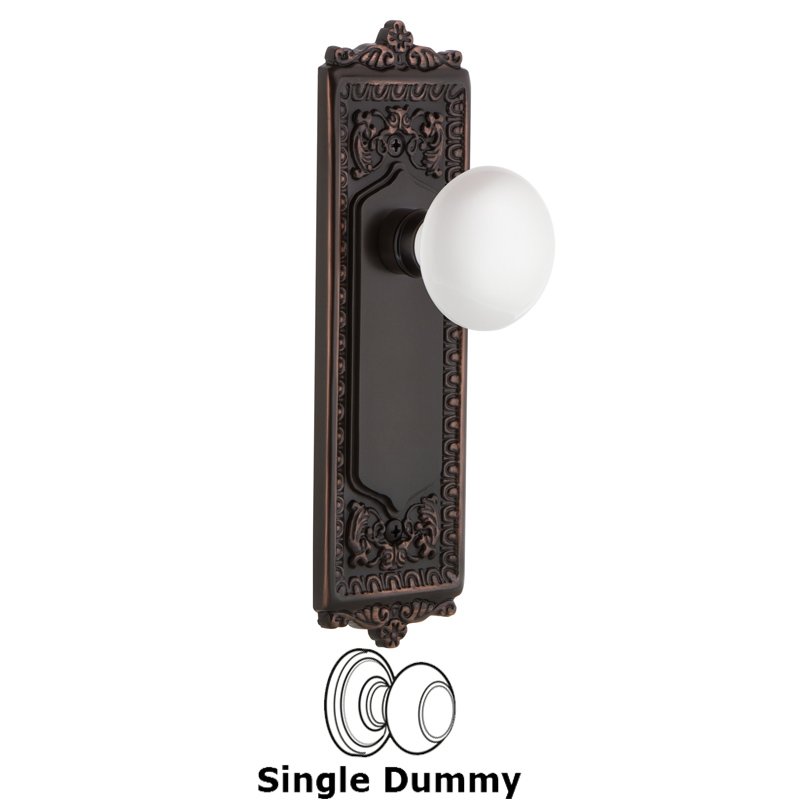 Single Dummy - Egg & Dart Plate with White Porcelain Door Knob in Timeless Bronze
