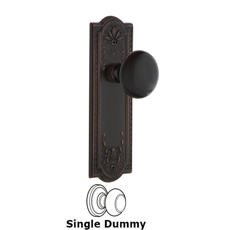 Single Dummy - Meadows Plate with Black Porcelain Door Knob in Timeless Bronze