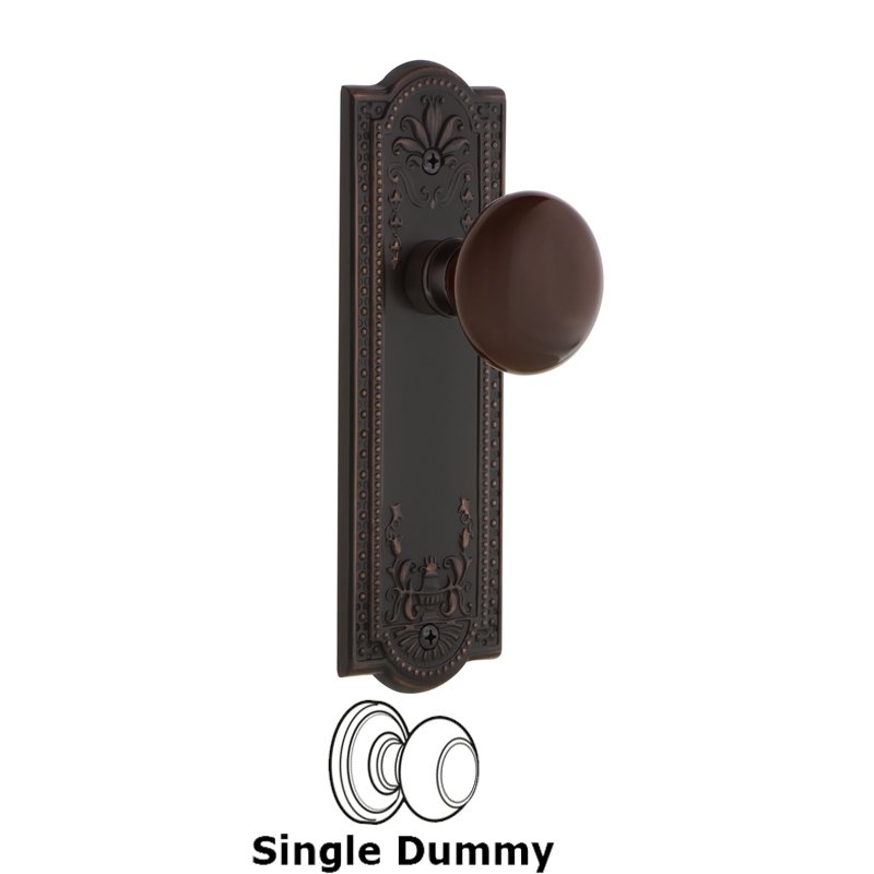 Single Dummy - Meadows Plate with Brown Porcelain Door Knob in Timeless Bronze