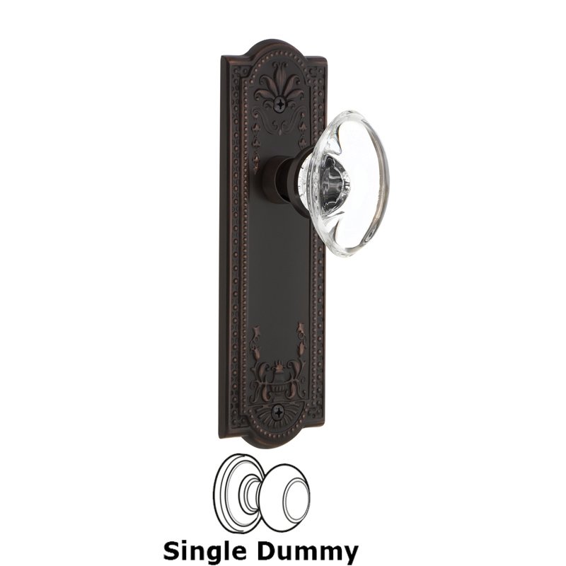 Single Dummy - Meadows Plate with Oval Clear Crystal Glass Door Knob in Timeless Bronze
