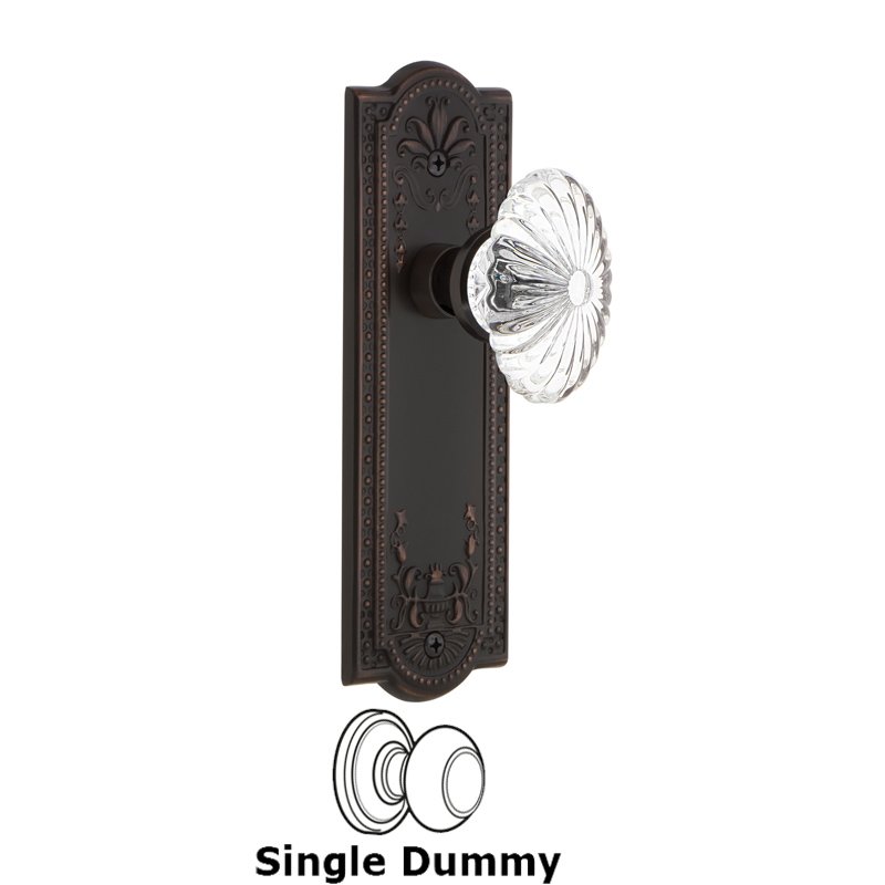 Single Dummy - Meadows Plate with Oval Fluted Crystal Glass Door Knob in Timeless Bronze