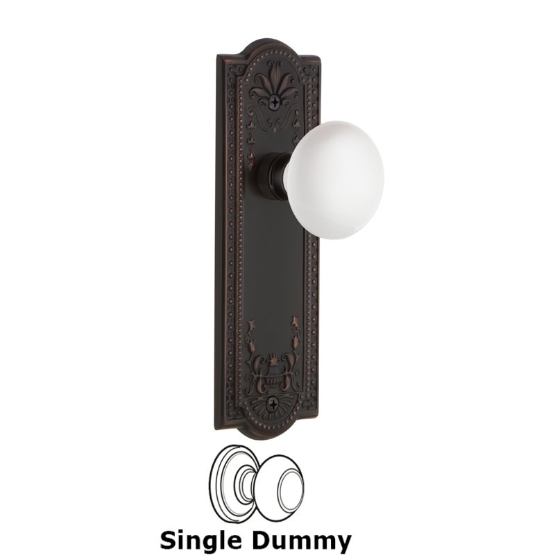 Single Dummy - Meadows Plate with White Porcelain Door Knob in Timeless Bronze