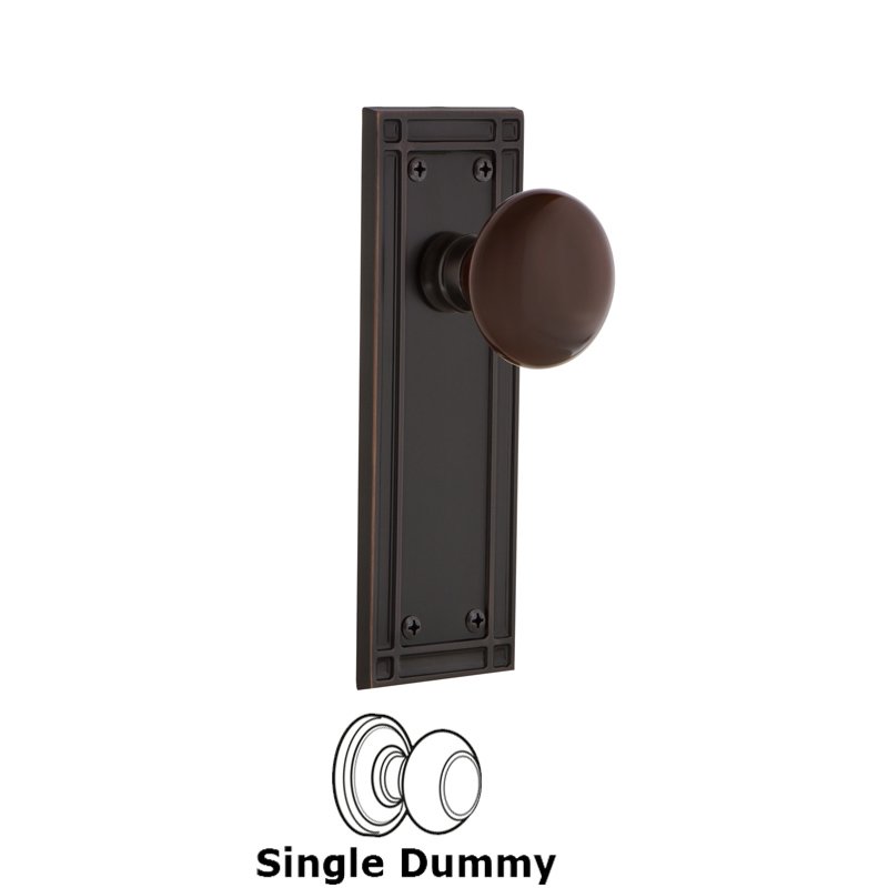 Single Dummy - Mission Plate with Brown Porcelain Door Knob in Timeless Bronze