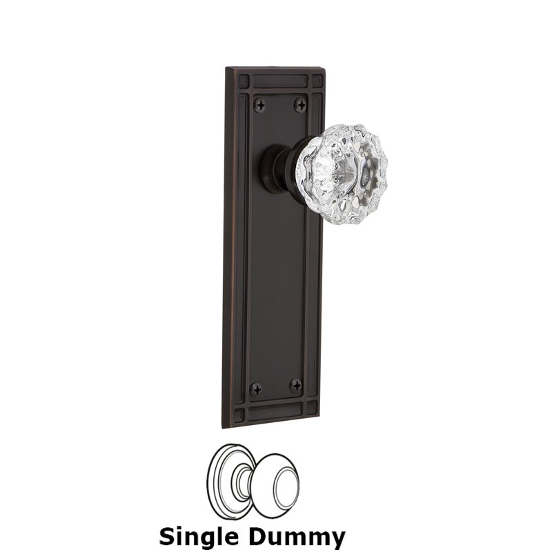 Single Dummy - Mission Plate with Crystal Glass Door Knob in Timeless Bronze