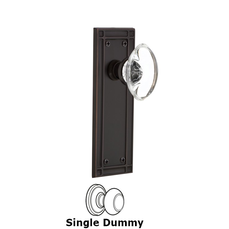 Single Dummy - Mission Plate with Oval Clear Crystal Glass Door Knob in Timeless Bronze