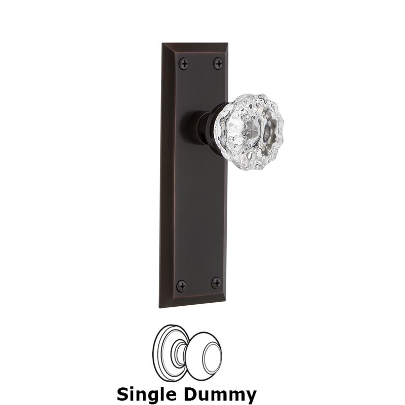 Single Dummy - New York Plate with Crystal Glass Door Knob in Timeless Bronze