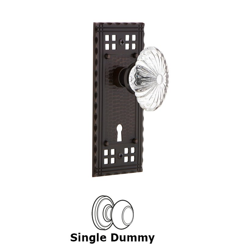 Single Dummy with Keyhole - Craftsman Plate with Oval Fluted Crystal Glass Door Knob in Timeless Bronze