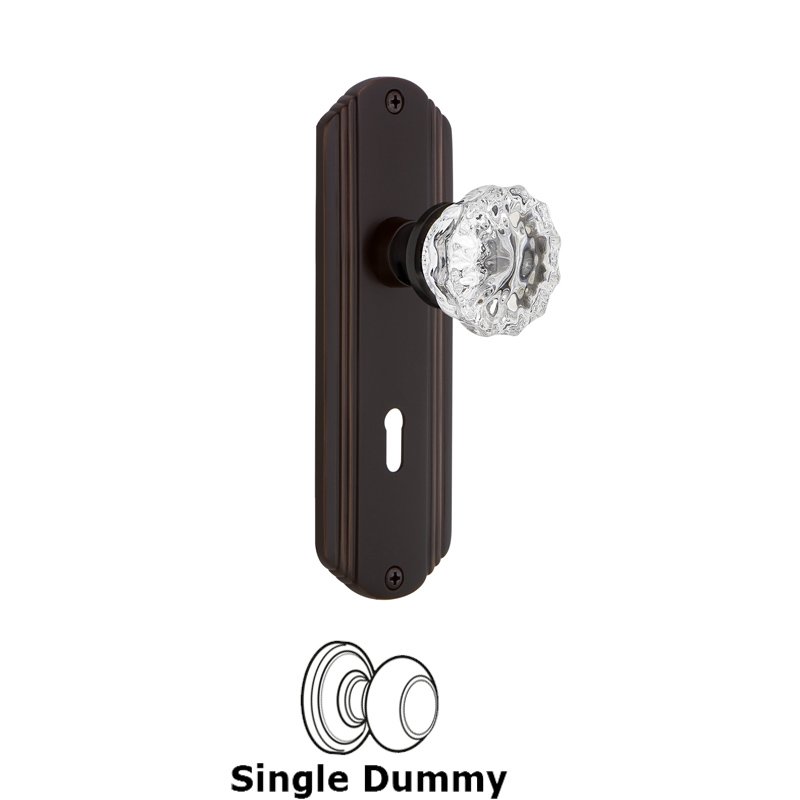 Single Dummy with Keyhole - Deco Plate with Crystal Glass Door Knob in Timeless Bronze