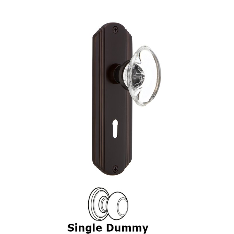 Single Dummy with Keyhole - Deco Plate with Oval Clear Crystal Glass Door Knob in Timeless Bronze