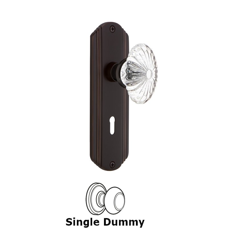 Single Dummy with Keyhole - Deco Plate with Oval Fluted Crystal Glass Door Knob in Timeless Bronze