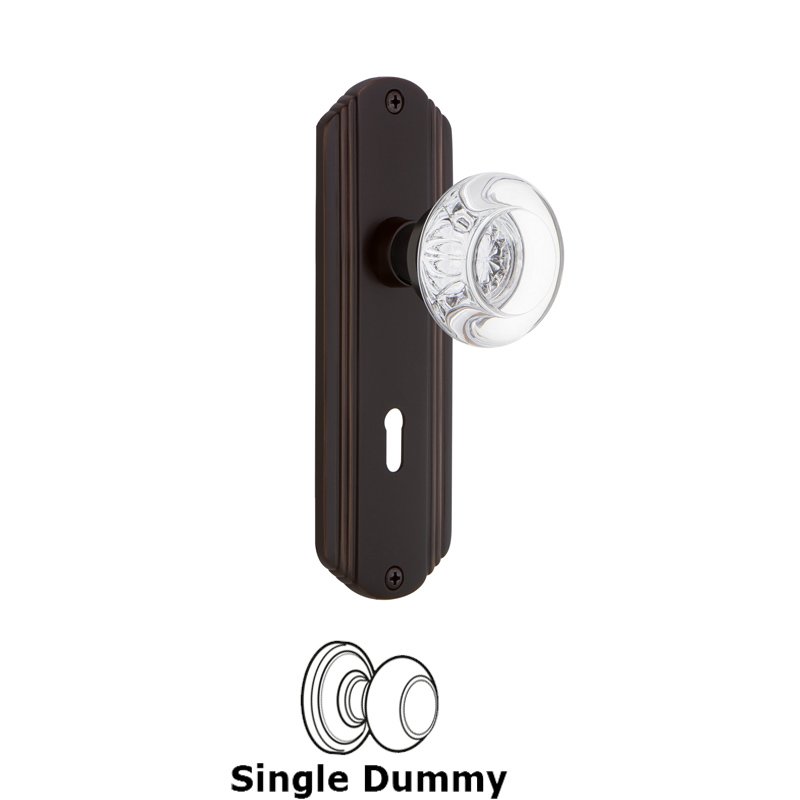 Single Dummy with Keyhole - Deco Plate with Round Clear Crystal Glass Door Knob in Timeless Bronze
