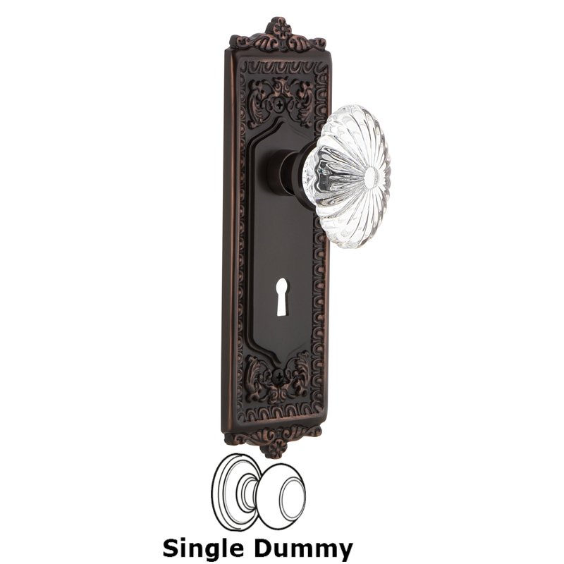 Single Dummy with Keyhole - Egg & Dart Plate with Oval Fluted Crystal Glass Door Knob in Timeless Bronze