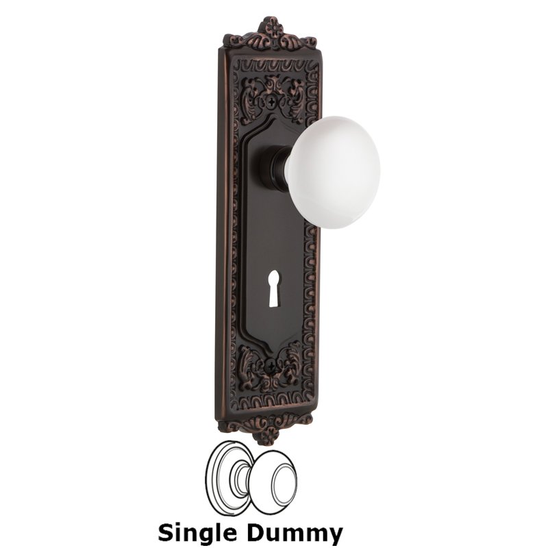 Single Dummy with Keyhole - Egg & Dart Plate with White Porcelain Door Knob in Timeless Bronze