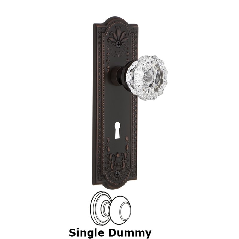 Single Dummy with Keyhole - Meadows Plate with Crystal Glass Door Knob in Timeless Bronze