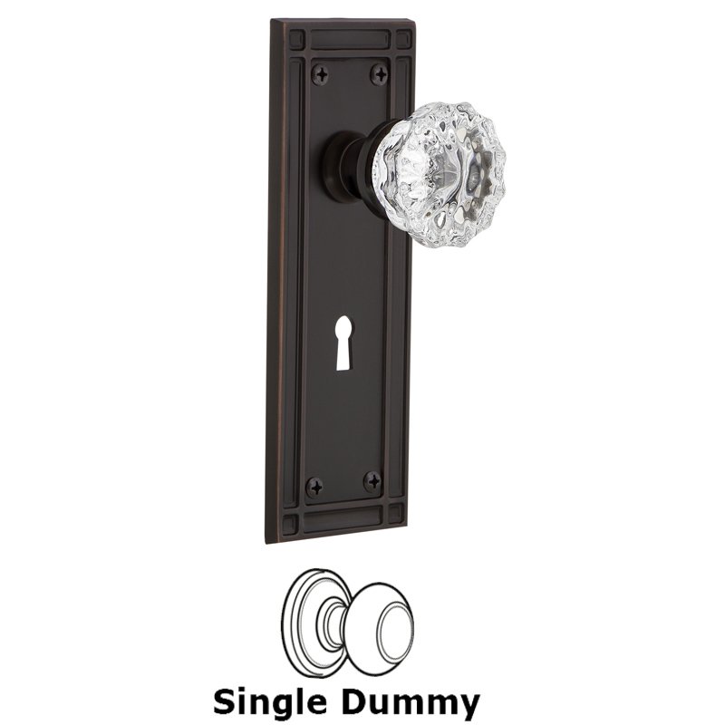 Single Dummy with Keyhole - Mission Plate with Crystal Glass Door Knob in Timeless Bronze