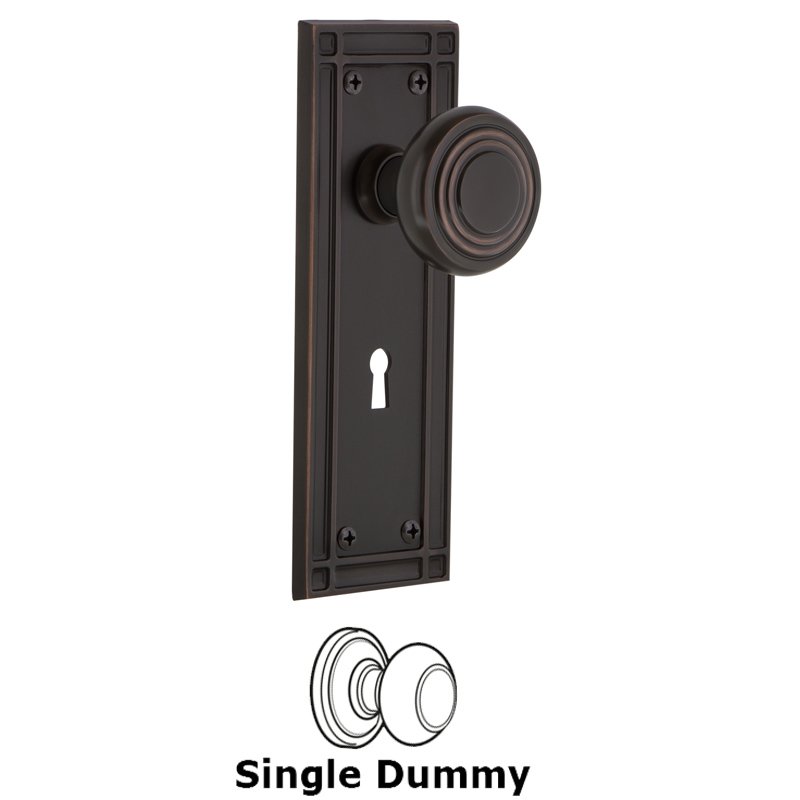 Single Dummy with Keyhole - Mission Plate with Deco Door Knob in Timeless Bronze