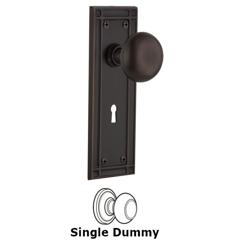 Single Dummy with Keyhole - Mission Plate with New York Door Knobs in Timeless Bronze