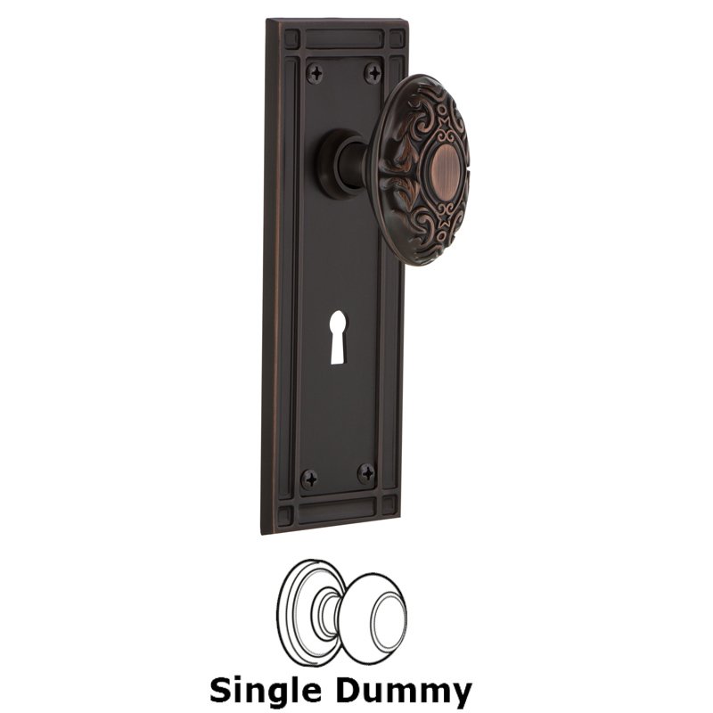 Single Dummy with Keyhole - Mission Plate with Victorian Door Knob in Timeless Bronze