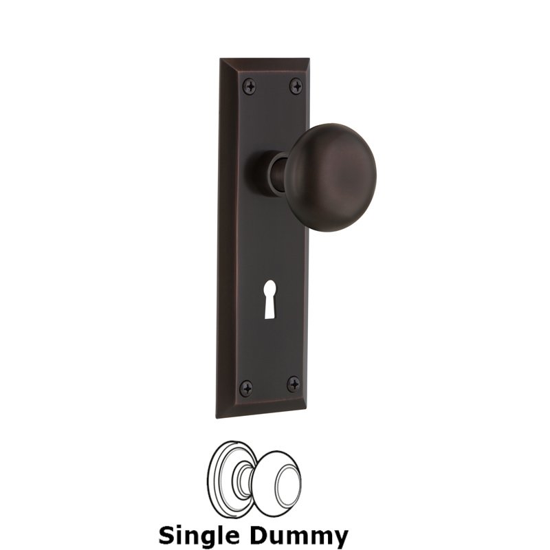 Single Dummy with Keyhole - New York Plate with New York Door Knobs in Timeless Bronze