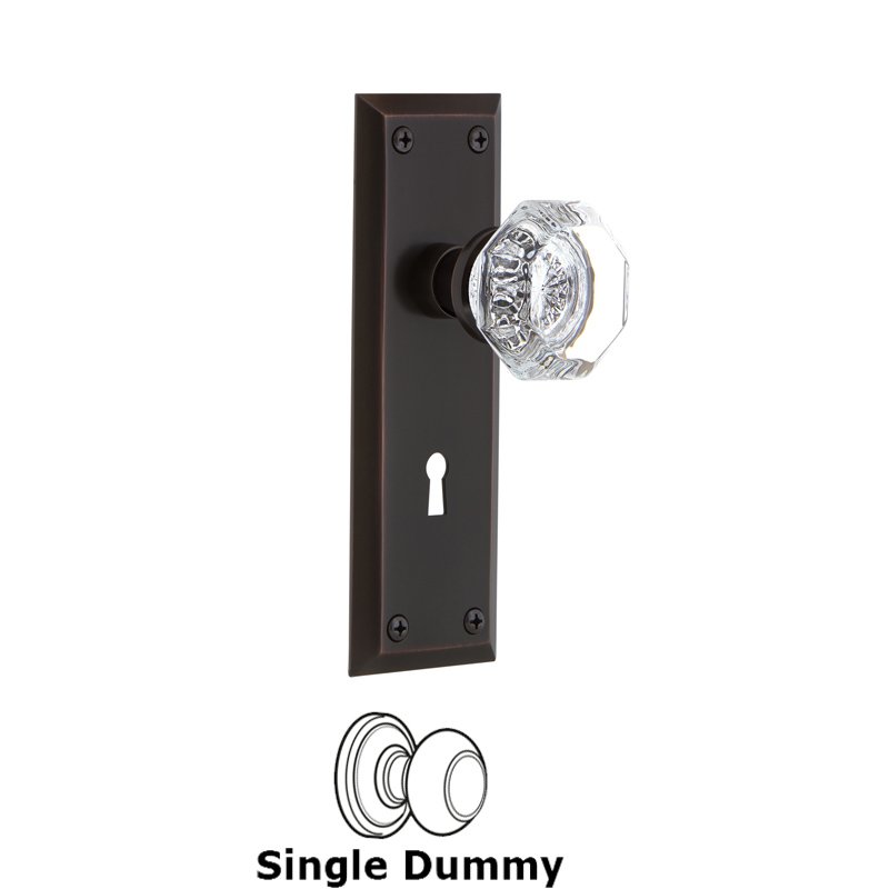 Single Dummy with Keyhole - New York Plate with Waldorf Door Knob in Timeless Bronze