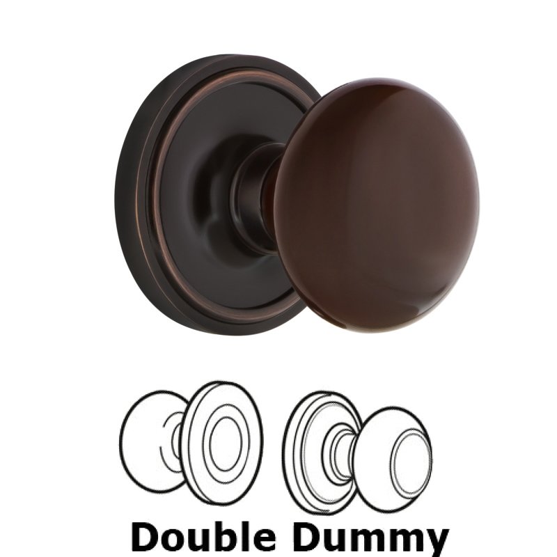 Double Dummy Classic Rosette with Brown Porcelain Door Knob in Timeless Bronze