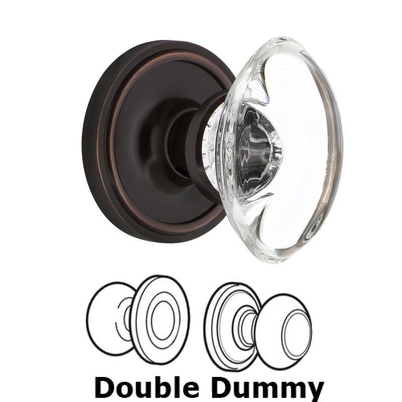 Double Dummy Classic Rosette with Oval Clear Crystal Glass Door Knob in Timeless Bronze