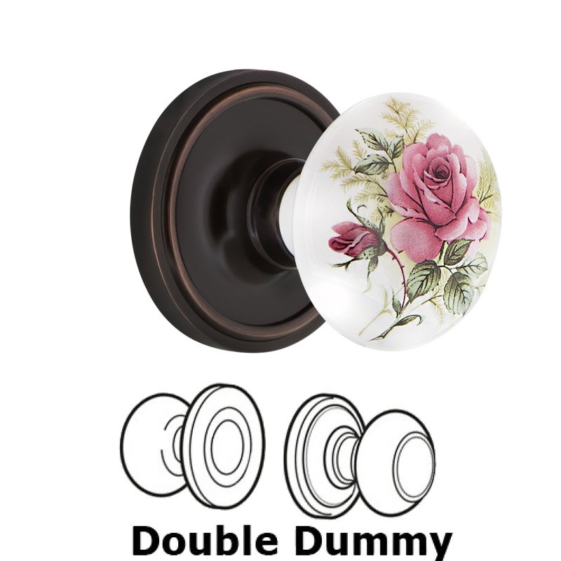 Double Dummy Classic Rosette with White Rose Porcelain Door Knob in Timeless Bronze