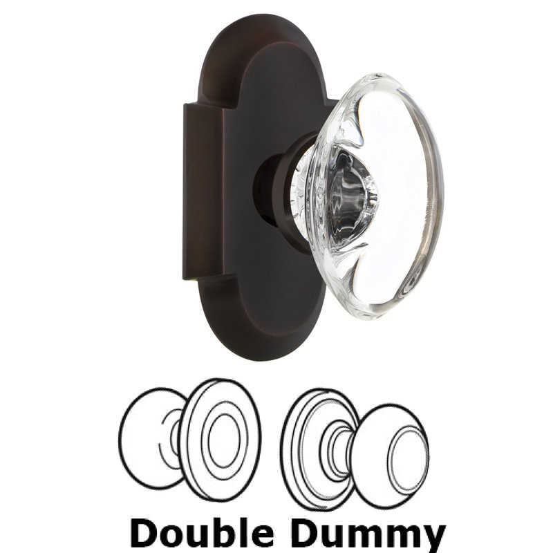 Double Dummy Set - Cottage Plate with Oval Clear Crystal Glass Door Knob in Timeless Bronze