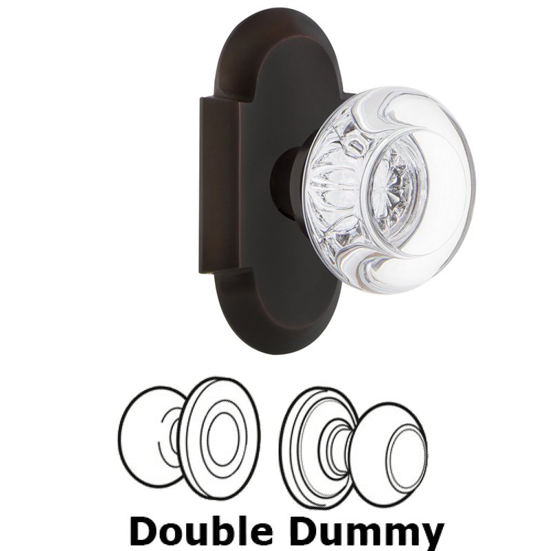 Double Dummy Set - Cottage Plate with Round Clear Crystal Glass Door Knob in Timeless Bronze