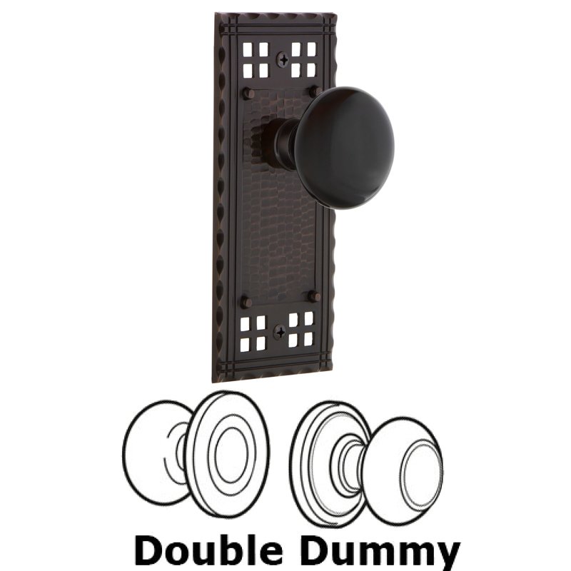 Double Dummy Set - Craftsman Plate with Black Porcelain Door Knob in Timeless Bronze