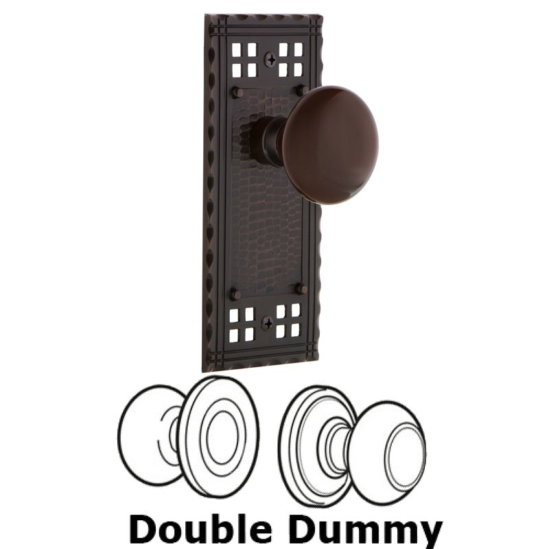 Double Dummy Set - Craftsman Plate with Brown Porcelain Door Knob in Timeless Bronze