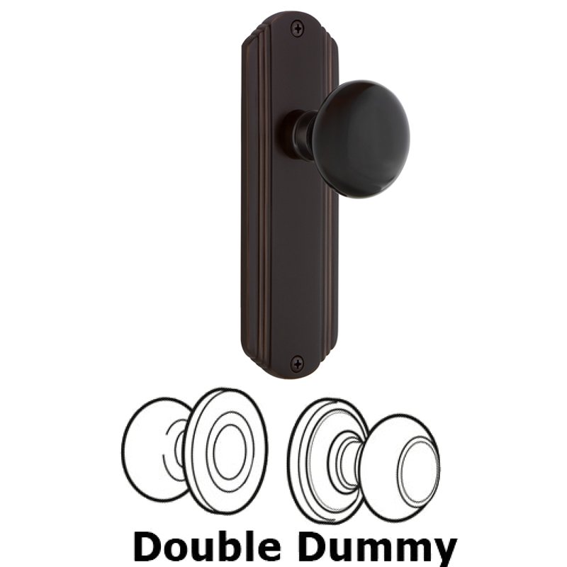 Double Dummy Set - Deco Plate with Black Porcelain Door Knob in Timeless Bronze