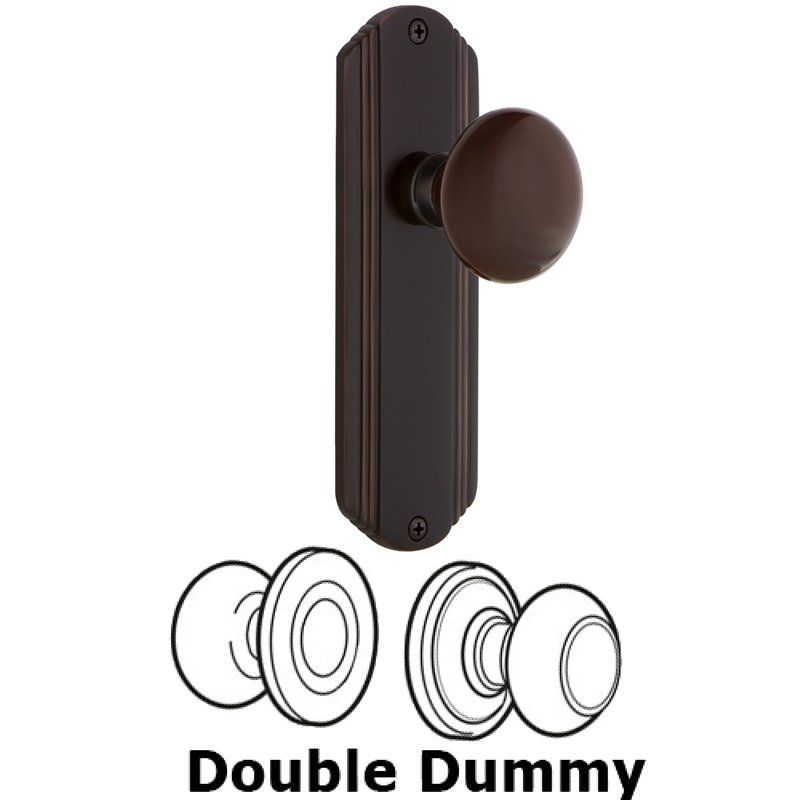 Double Dummy Set - Deco Plate with Brown Porcelain Door Knob in Timeless Bronze