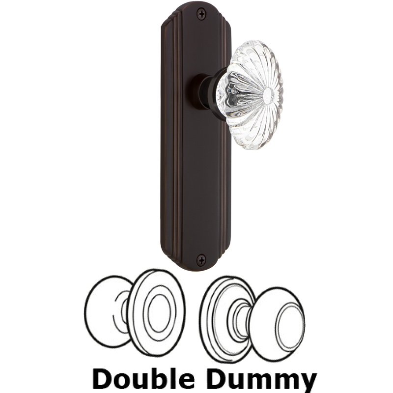 Double Dummy Set - Deco Plate with Oval Fluted Crystal Glass Door Knob in Timeless Bronze