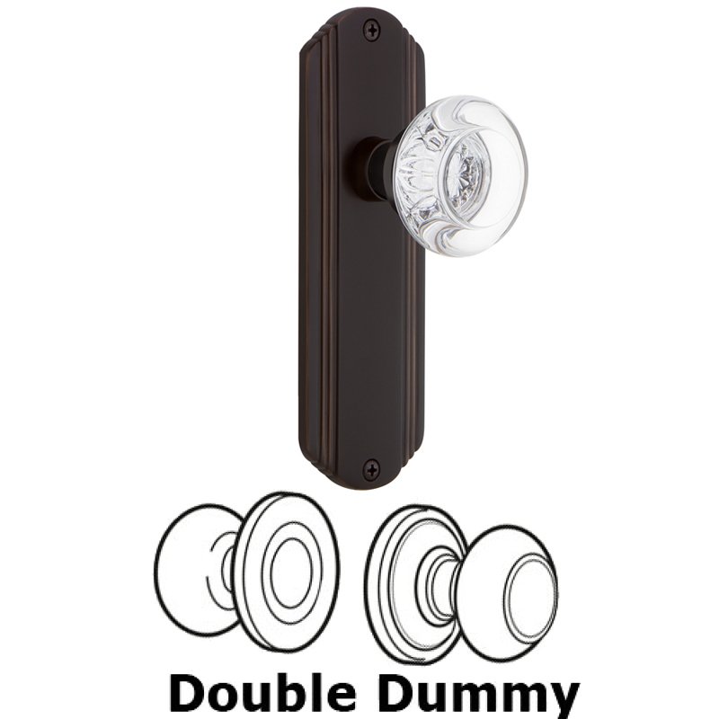 Double Dummy Set - Deco Plate with Round Clear Crystal Glass Door Knob in Timeless Bronze