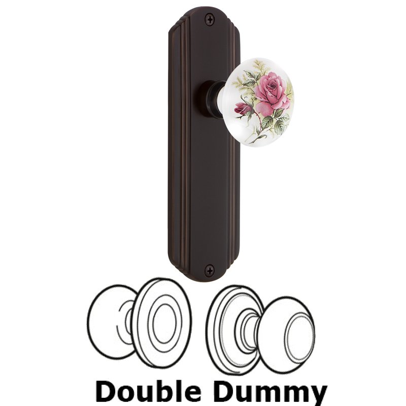 Double Dummy Set - Deco Plate with White Rose Porcelain Door Knob in Timeless Bronze