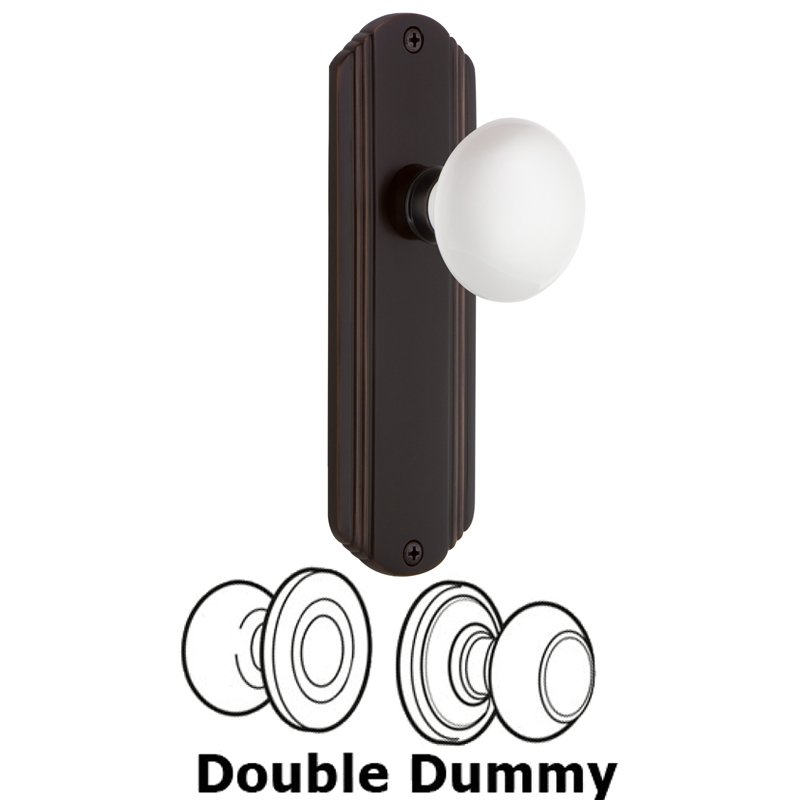 Double Dummy Set - Deco Plate with White Porcelain Door Knob in Timeless Bronze