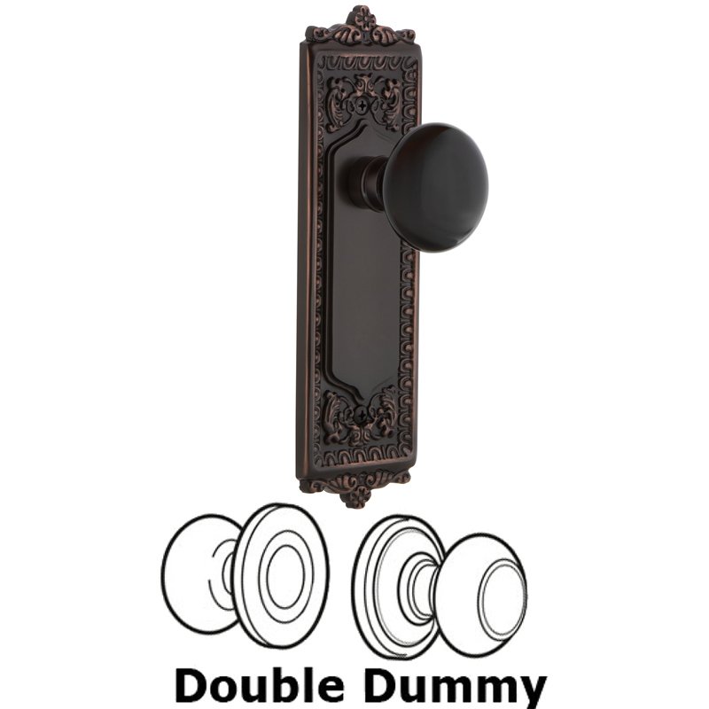 Double Dummy Set - Egg & Dart Plate with Black Porcelain Door Knob in Timeless Bronze