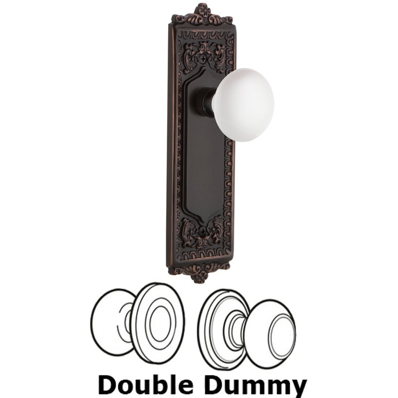 Double Dummy Set - Egg & Dart Plate with White Porcelain Door Knob in Timeless Bronze