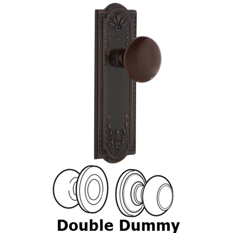 Double Dummy Set - Meadows Plate with Brown Porcelain Door Knob in Timeless Bronze
