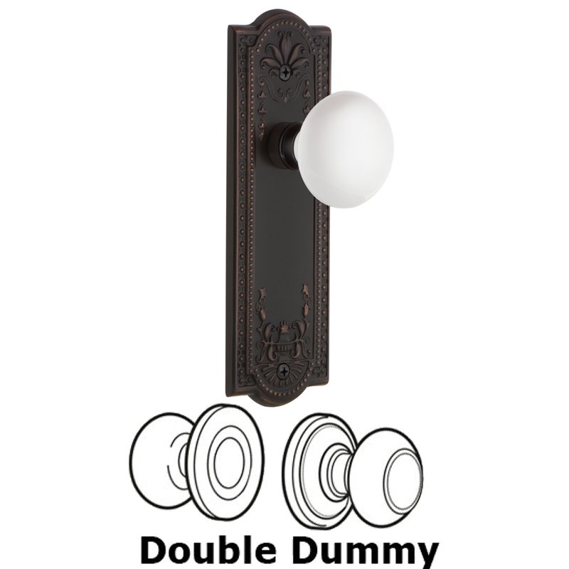 Double Dummy Set - Meadows Plate with White Porcelain Door Knob in Timeless Bronze