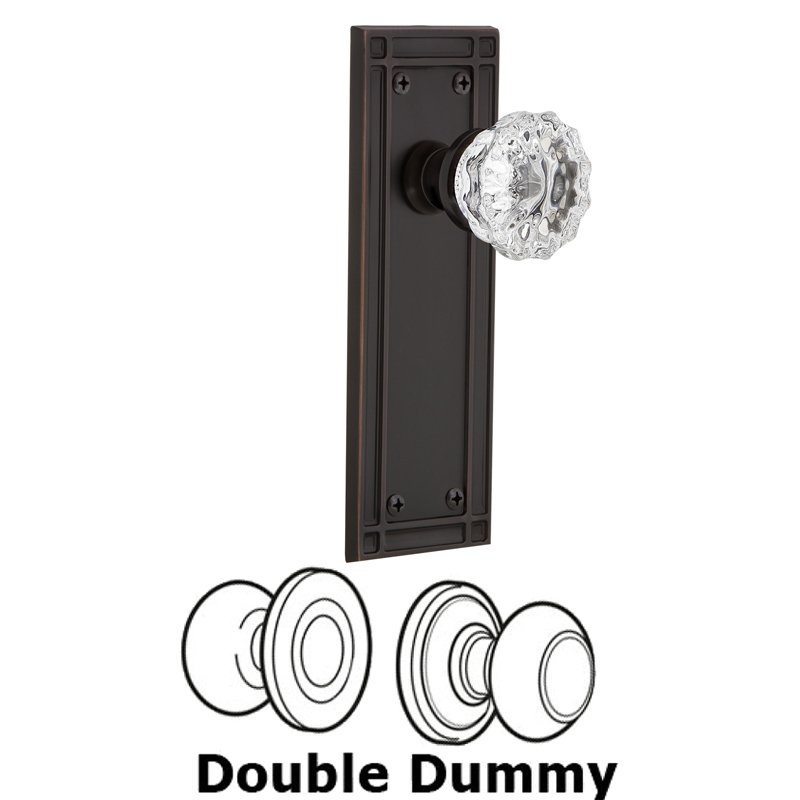 Double Dummy Set - Mission Plate with Crystal Glass Door Knob in Timeless Bronze