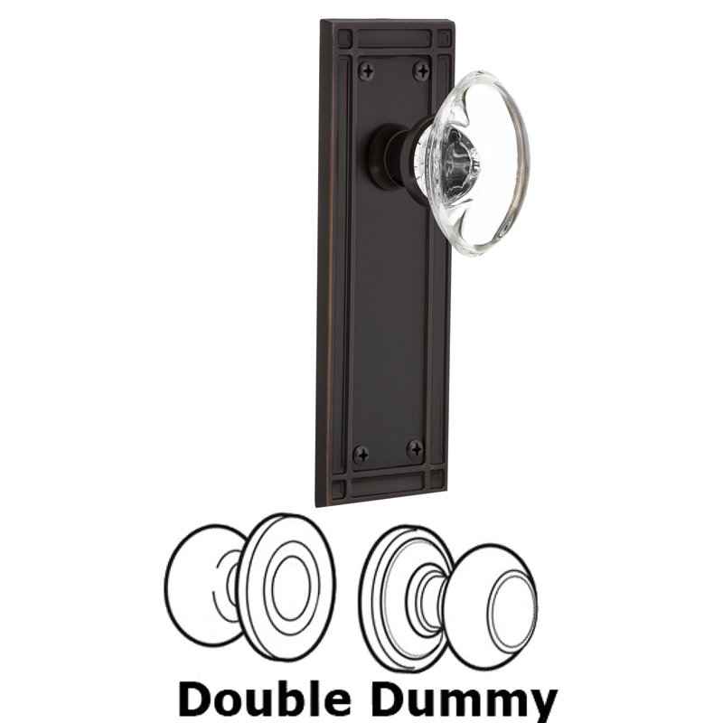 Double Dummy Set - Mission Plate with Oval Clear Crystal Glass Door Knob in Timeless Bronze