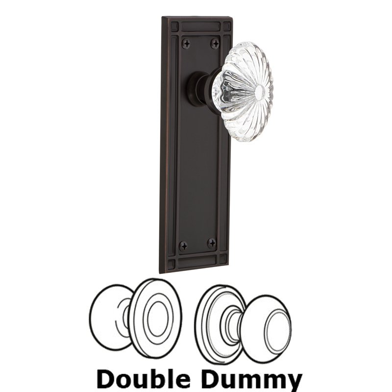 Double Dummy Set - Mission Plate with Oval Fluted Crystal Glass Door Knob in Timeless Bronze