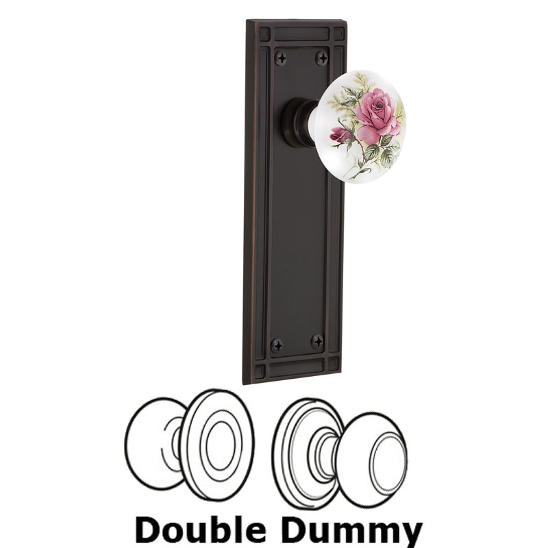 Double Dummy Set - Mission Plate with White Rose Porcelain Door Knob in Timeless Bronze
